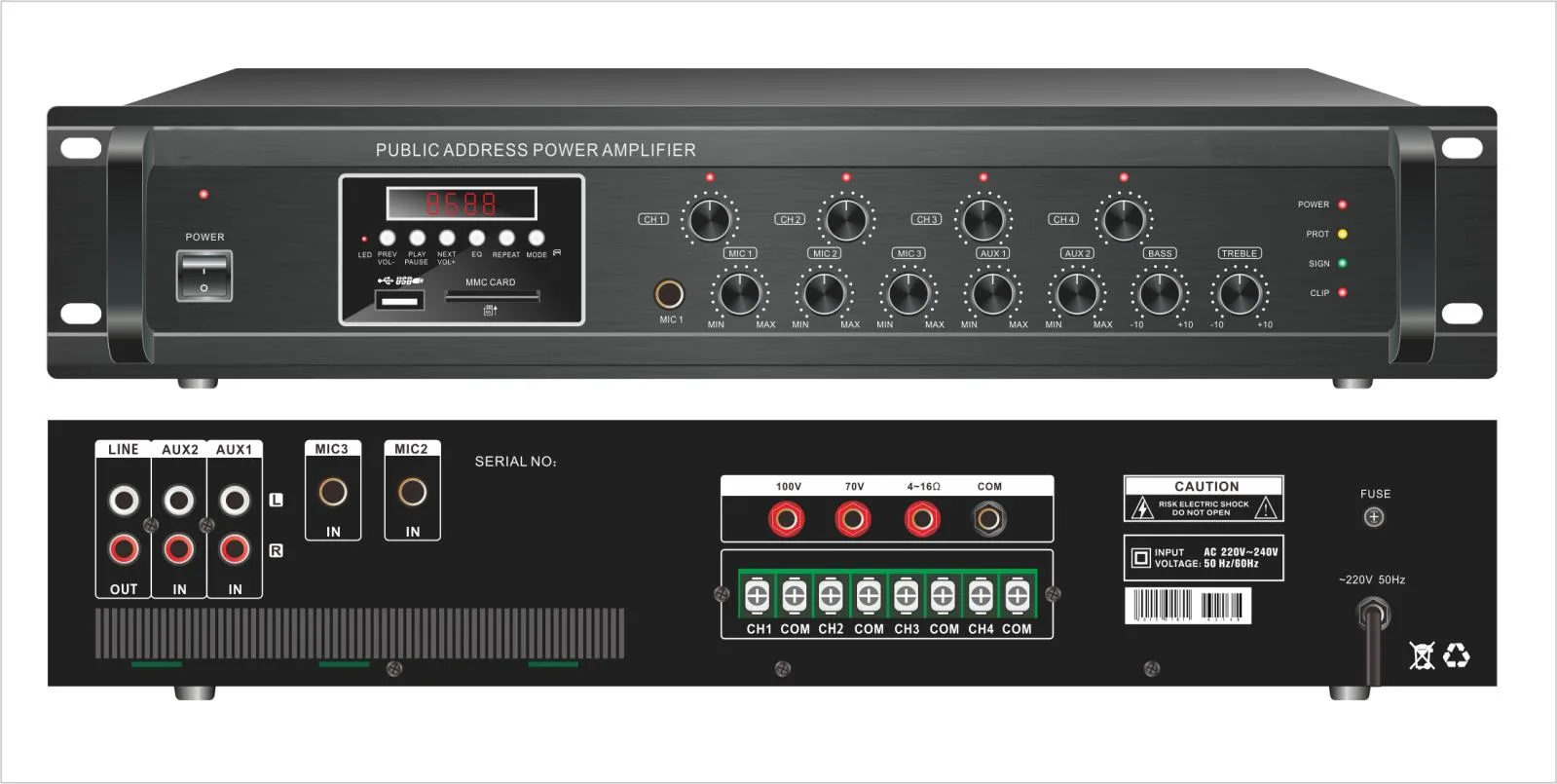 EC-4120M 4 zone Mixer Amplifier with zone volume control